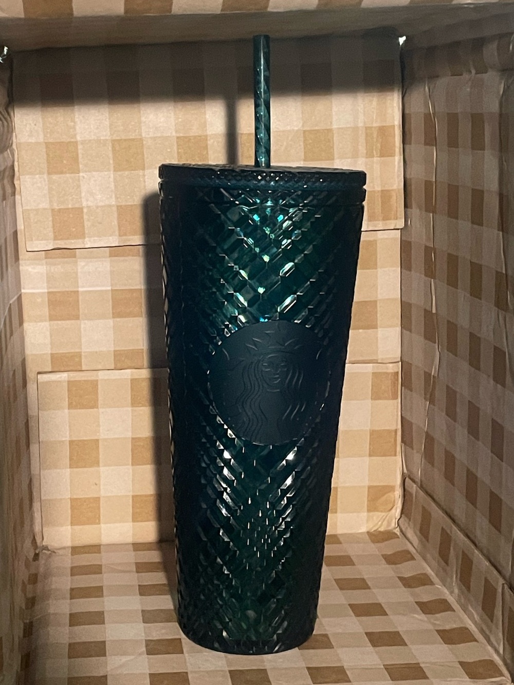 Starbucks Emerald Green/Teal Diamond Textured Tumbler with Straw
